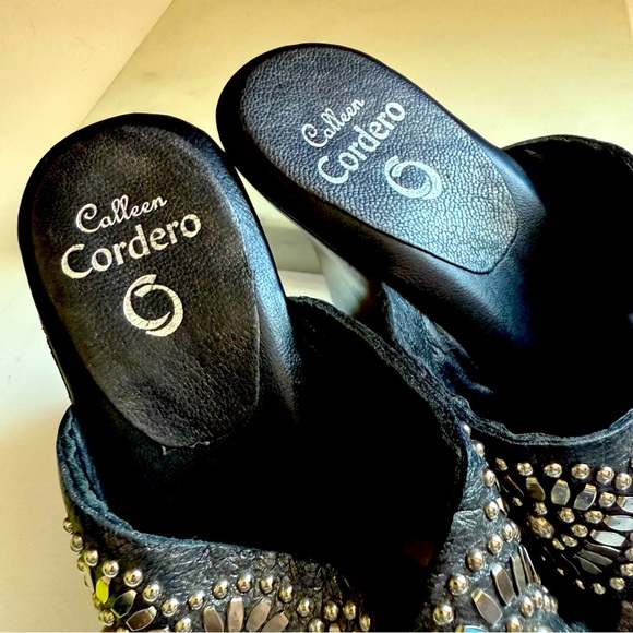 Calleen Cordero Black Embellished Studded Wedge  Sandals - Picture 7 of 8